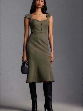 maeve linen blend puff sleeve sweetheart midi dress Maeve Puff-Sleeve Sweetheart Dress